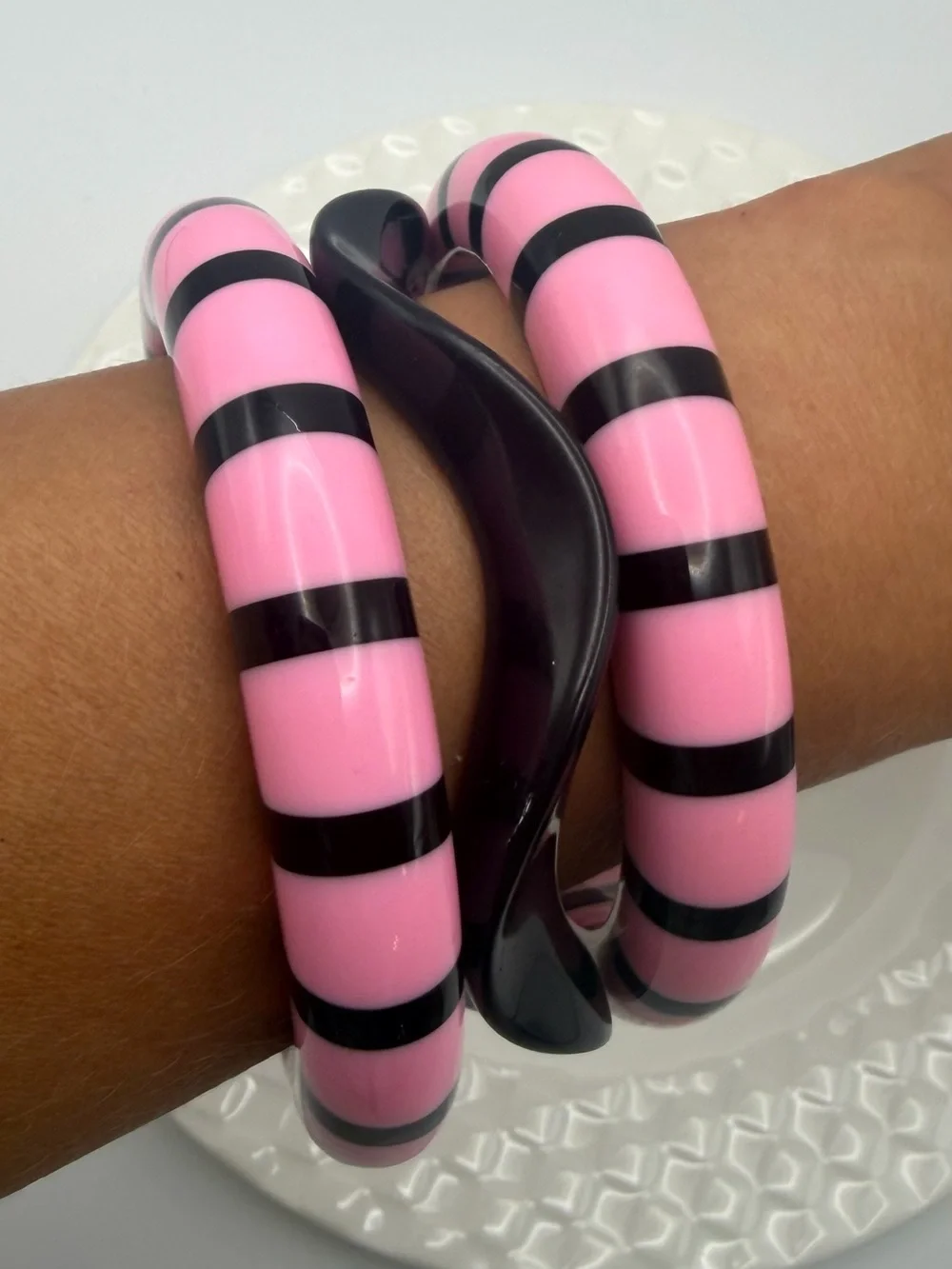 MOD Pink and Black Striped Bangle Set